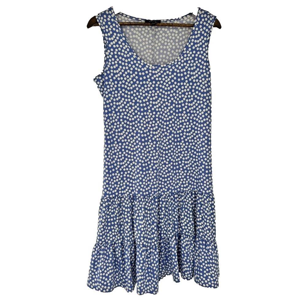 MSK Summer Dress L Blue‎ white polka dot tiered cottagecore dainty stretch soft